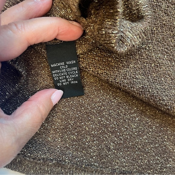 Multi-Media Butterfly Short Sleeve Metallic Detail Loose Weave Sweater Brown L - Picture 8 of 9